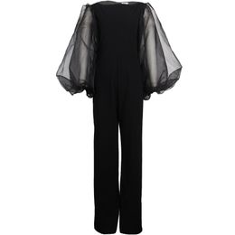 Zwart Jumpsuits voor Dames Elegante Lange Lantaarn Transparante Mouwen Sexy Fit Wide Leg Party Club Outfits Plus Size 210527
