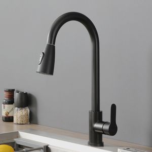 Zwarte keukenkraan Flexibel uittrekbaar water Tap Sprayer Stream Rotatie Sink Tapware Wash voor