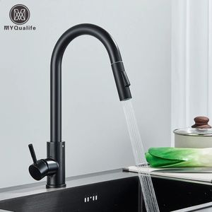 Robinet de cuisine noire à deux fonctions de manchette unique à poignée unique et à eau froide Taps montés sur pont 240325