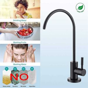 Robinets de cuisine noirs Robinet à boire direct pour filtre à eau de cuisine Robinet en acier inoxydable RO Système de purification Osmose inverse 211108