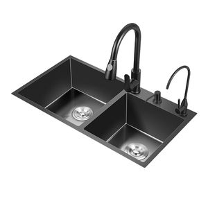 Fregadero de Cocina negro, desagüe de acero inoxidable, grifos mezcladores de baño ordenados, filtro de Fregadero de Cocina doble, Fregadero, Cocina, accesorios de Kichen