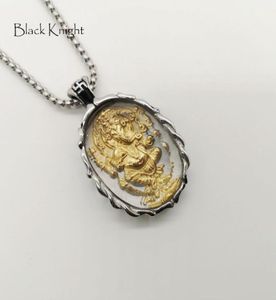 Collier pendentif Ganesha en acier inoxydable 2 tons chevalier noir amulette de couverture en verre collier Ganesha bijoux BLKN07717767569