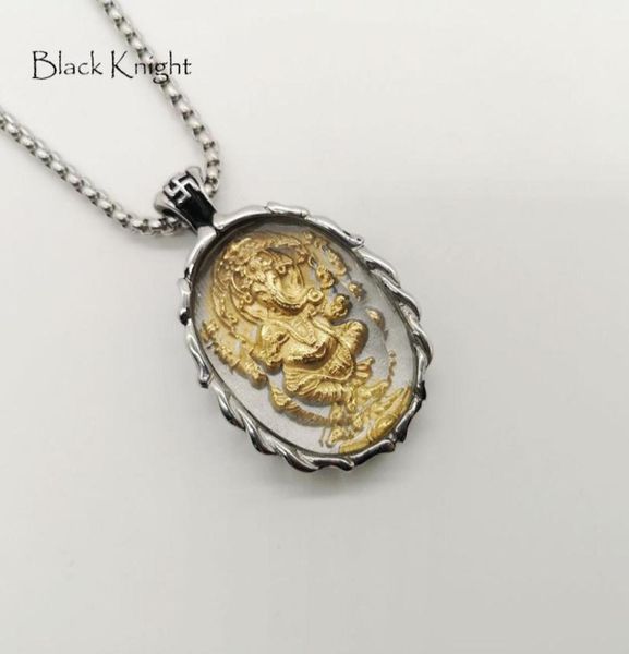 Collier pendentif Ganesha en acier inoxydable 2 tons chevalier noir amulette de couverture en verre collier Ganesha bijoux BLKN07719566523
