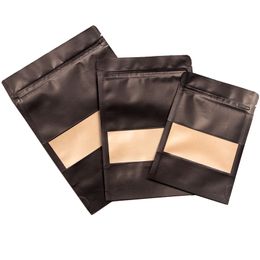 Zwarte kraft papieren zakken leeg pakket mylar tas verpakking stand -up zakjes hersluitbare tassen met raam