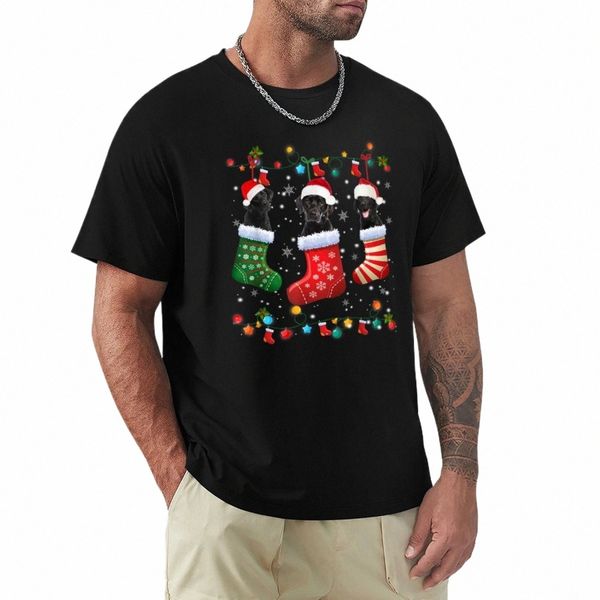 Calcetines de Navidad de Labrador negro, pijama divertido de Navidad, camiseta para perro, ropa hippie, gráficos, camiseta de manga corta, camiseta para hombres p7yZ #