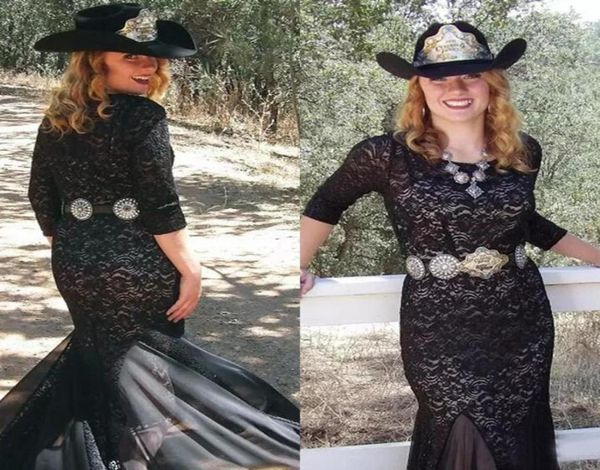 Vestidos para madre de la novia de boda campestre de vaquero de encaje negro 2017 Equipo 34 Mangas largas Tamaño Madre dividida Vestido de novio EN930118495733