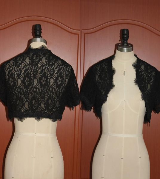 Mini Bolero de encaje negro, chaquetas nupciales de manga corta para boda, ropa formal de noche barata y de alta calidad por encargo 3254255