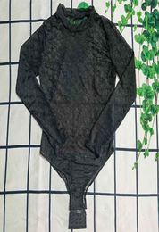 Barboteuse en dentelle noire, Textile à la mode, combinaisons à manches longues, Sexy, maille creuse, taille haute, body pour femmes, 3263721