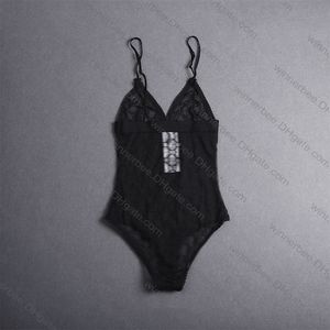 Black Lace Romper Textiel Mode Jumpsuits met lange mouwen Sexy holle mesh body met hoge taille voor dames