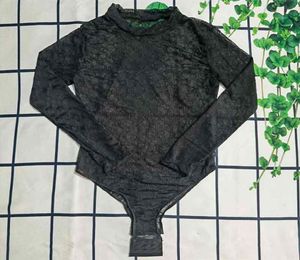 Mono de encaje negro, moda textil, monos de manga larga, mono Sexy de cintura alta de malla hueca para mujer 7276652