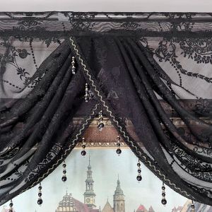 Black Lace Flower Valance Curtain de luxe Curtain de la cascade ondulée Luxur