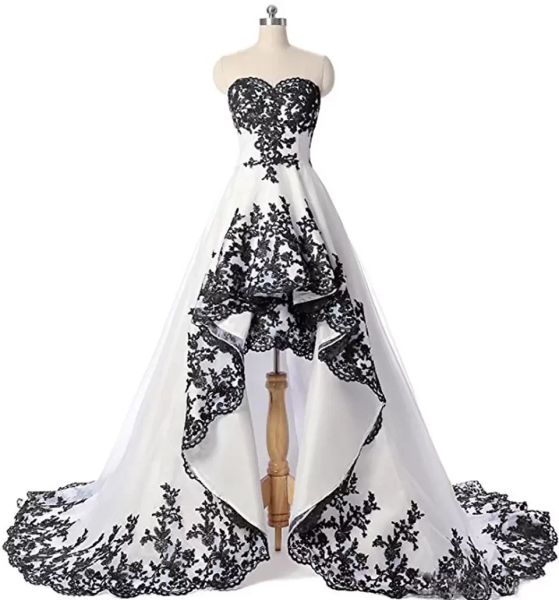 Robe De mariée en dentelle noire, sans manches, haute et basse, personnalisée, devant court et Long dos, Robe De mariée à lacets