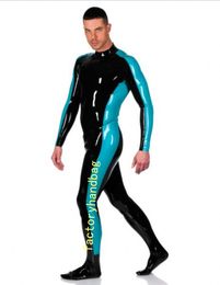 Black Lake Blue Biopreen Catsuit Costuums Sexy Mens Wetlook PVC Faux Leather Back 3-Ways ritsing naar voorste crotch Lotard Clubwear Bodysuit