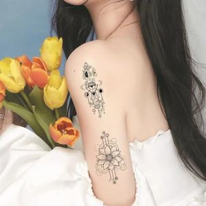 Noir grand serpent fleur faux tatouage autocollant pour femmes point Rose pivoine tatouages temporaires transfert d'eau Tatoos 240311
