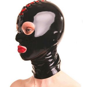 Capuchas de látex negras Cosplay Catsuits Body Máscara de fiesta Diseño elástico sexy Bondage Gear Bdsm Restraints256L