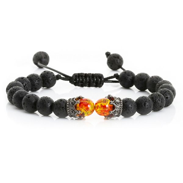 Bracelet en perles d'oeil de tigre pour hommes et femmes, brins de breloque couronne en pierre de lave noire, tressés, bijoux réglables faits à la main