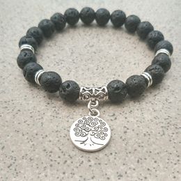 Black Lava Stone Turquoise Bead Tree of Life Armband Essential Oil Parfum Diffuser Armband Voor Vrouwen Mannen