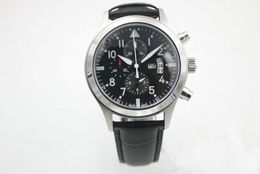 Reloj deportivo de cuarzo 377701 HOMBRE Reloj de pulsera de alta calidad Leatcher Pilot's Black Dial Cronógrafo 42 mm Seis pines multifunción