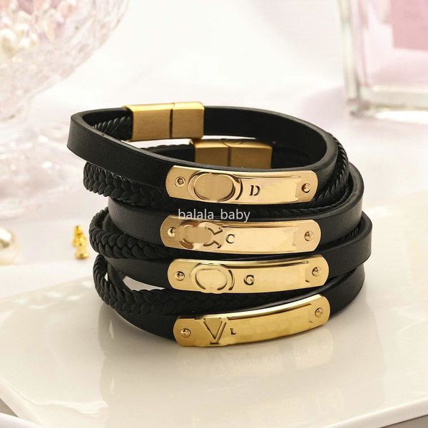 Bracelets en cuir noir hommes charme Designer Bracelet femmes dragonne marque lettre mode bijoux accessoires cadeaux