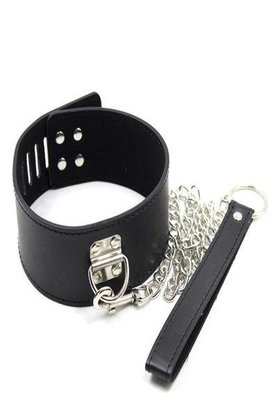 Collier en cuir noir avec serrure longue chaîne BDSM bondage jouets sexuels pour couples collier d'esclave jeux SM gay fétiche strapon jouets érotiques4227482