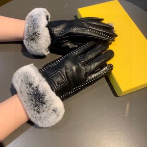 Guantes de piel de cuero negro, 2 tamaños, guantes de invierno de diseñador para mujer, manoplas con forro de piel de cordero para exteriores con caja de regalo, regalo de cumpleaños y Navidad