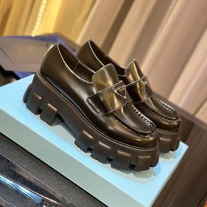 Hoge kwaliteit Designer Loafer voor Man Vrouw Monolith Zwart Lederen Loafers Platform Sneaker Casual Kleding Schoenen Platte Penny Schoen Dikke Zool