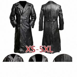 Manteau imperméable en cuir noir pour hommes, vêtement militaire classique allemand, vestes lg pour hommes V55P #