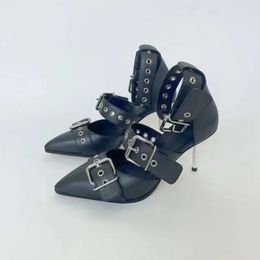 Sandales en cuir noir ceinture Femmes boucle boucle dames chaussures pointues tête sapatos féminino stiletto talons hauts zapatillas de mujer 20 765