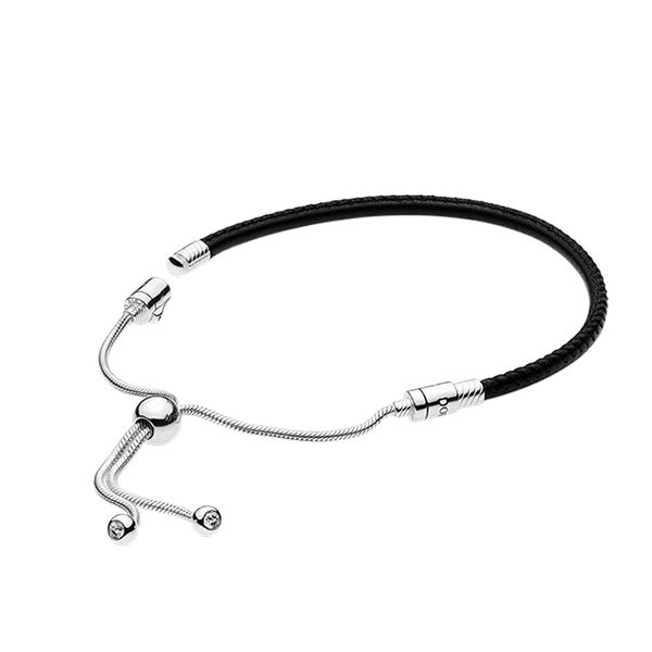 Noir En Cuir Curseur Bracelet De Mode Femmes Parti Bijoux Boîte D'origine Pour pandora Réel En Argent Sterling petite amie Cadeau Charmes Bracelets