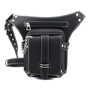 Riñonera de cuero negro para mujer Steampunk Retro Rock gótico bolsos de pecho paquete femenino bolso de pierna estilo victoriano