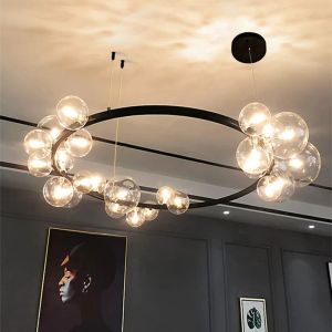 Zwart LED Kroonluchter Moderne voor Woonkamer Eettafel Bar Industriële Glazen Bal Plafond Hanglamp Winkel Keukenverlichting