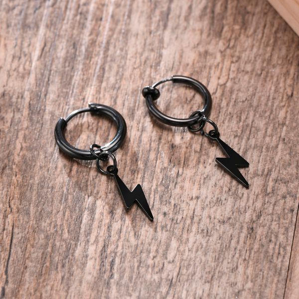 Black Lightning Bolt Huggie Hoop Pendientes Cuelgan Ear Cuff Acero inoxidable Joyería DIY