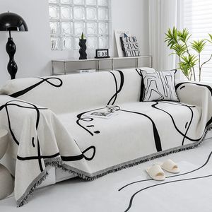 Housse de canapé en Chenille ligne noire, couverture en tissu, serviette de canapé universelle, coussin anti-poussière, 240326