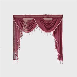 Linage noir Jacquard Floral Valance Tier rideau Tier Tier pour le panneau de vitre Bourgogne en dentelle perlée du salon décor de draperie décor