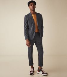 Noir lin été hommes mariage Tuxedos Slim Fit deux boutons marié porter formel meilleur homme bal Blazer (veste + pantalon)