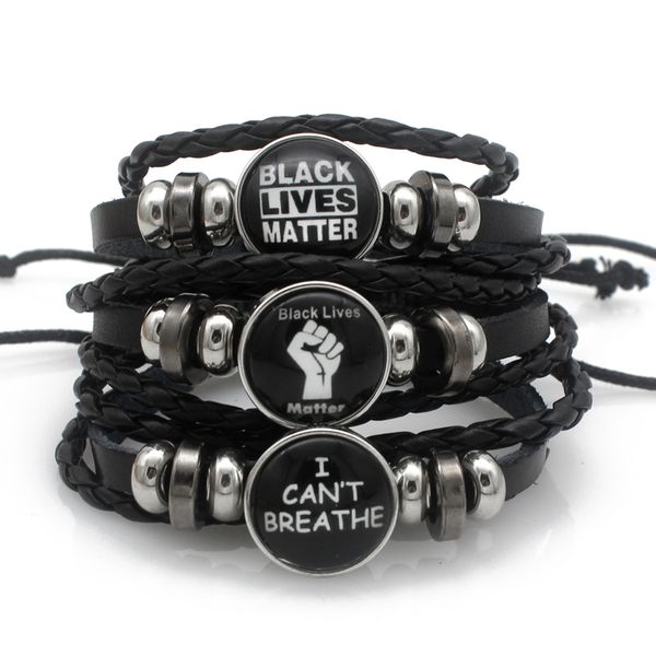 Black Lives Matter Bracelets Croix Coeur Perles I Can't Breathe Lettre Charme Mode Tresse Bracelet En Cuir Hommes Bracelet pour Femmes Bijoux Cadeau