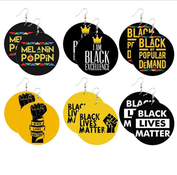Black Lives Matter Saying-pendientes colgantes de madera Natural para mujer, joyería con estampado, Melanin Poppin Afro Power Fist Pattern, envío gratis