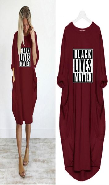 Black Lives Matter Vestidos nuevos para mujer Impresión de letras de moda Cuello redondo Vestido de fiesta informal Moda Manga larga Mujer Ropa de verano3019398