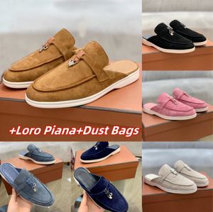 Zwarte Loafers Loro Schoenen Voor Vrouwen Slippers Suède Platte 2023 Designer Luxe Casual Lock Kwastje Modemerk Wandelschoenen