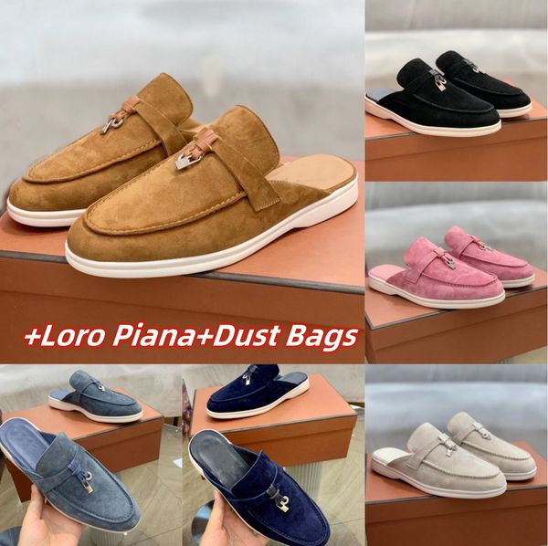 Mocassins noirs Loro chaussures pour femmes pantoufles en daim cuir plat 2023 concepteur de luxe décontracté serrure gland marque de mode chaussures d'amoureux de marche