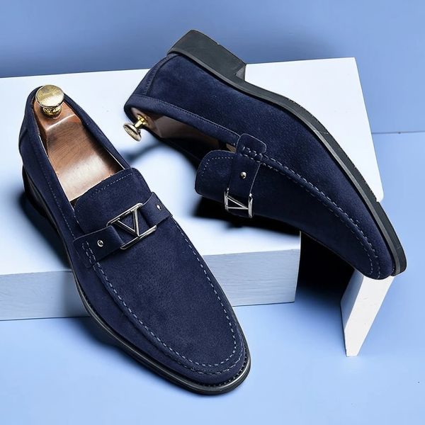 Black Loafers Men Flock Shoes Business Blue Breathable Slipon Solid Solid Handmade Taille 3848 231227