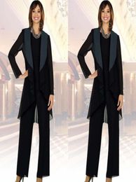 Black Long Jacket 2019 Mother of the Bride Pant Suits avec manches longues plus taille tripotante Mother039s Formes de vêtements de soirée GRO1041576