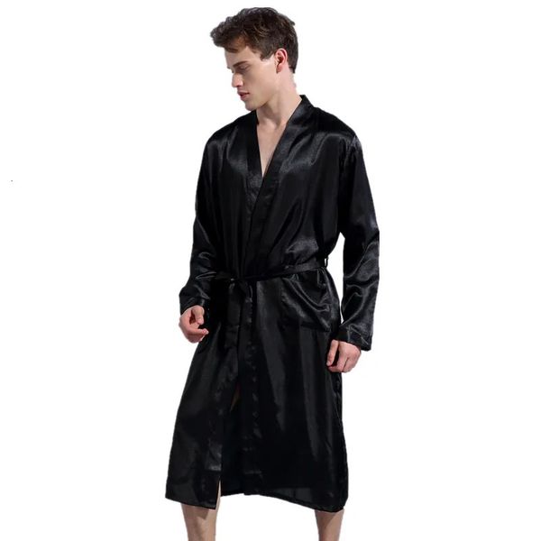 Noir à manches longues chinois hommes rayonne Robes robe mâle Kimono peignoir vêtements de nuit pyjamas S M L XL XXL 240110