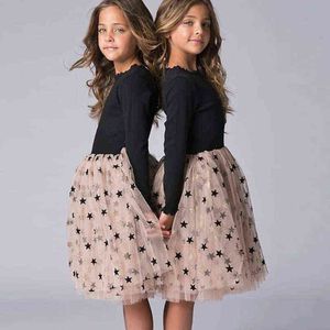 Suéter negro de manga larga, vestidos de tul para niñas de 3, 4, 6, 8 y 10 años, ropa de invierno para niños, vestido de tutú amarillo a la moda, vestido estrellado G1215