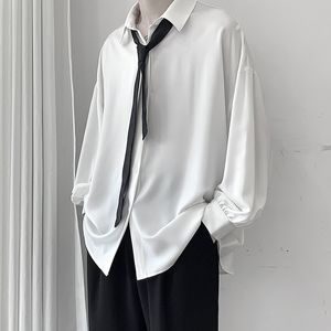Chemises à manches longues noires hommes chemisiers confortables coréens chemise décontractée à simple boutonnage avec cravate
