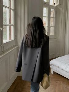 Veste de costume noire à manches longues pour femmes mode coréenne dos fendu bureau dame Blazer manteau automne hiver veste manteau ample 240201