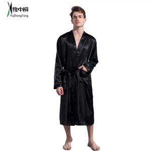 Black Low Leisure Mens Rayon Satin Robe Robe Solid Kimono Bathrobe de nuit décontractée Pajamas S M L XL XXL TBG0610 240329