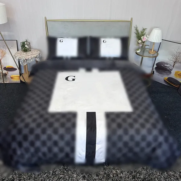 Juego de cama de diseño tamaño queen de lujo negro, 4 piezas, funda nórdica de terciopelo grueso de invierno, sábana con 2 fundas de almohada, edredones de moda con letras impresas, fundas