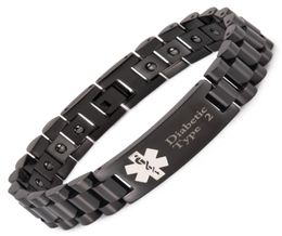 Bracelets d'alerte médicale magnétiques noirs pour hommes avec 20 pièces hématite diabétique de type 2 et 1 215cm12mm8694492