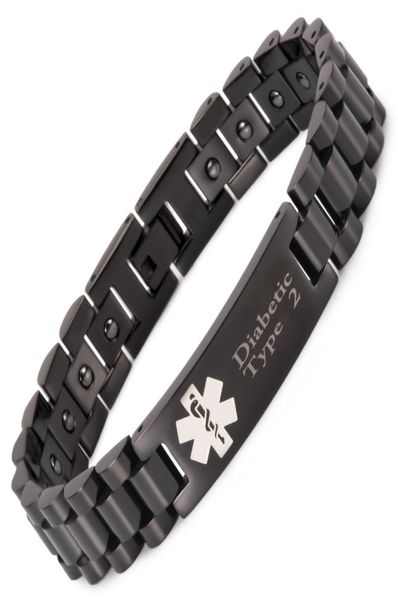 Bracelets d'alerte médicale magnétiques noirs pour hommes avec 20 pièces hématite diabétique de type 2 et 1 215cm12mm2998421